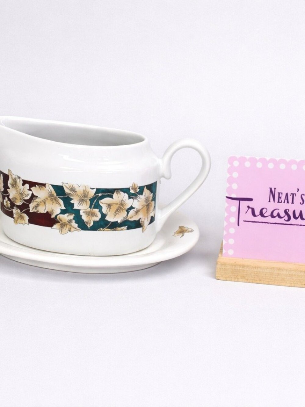 International Tableworks NATURE STUDY Timberlake Floral Gravy Boat W Underplate